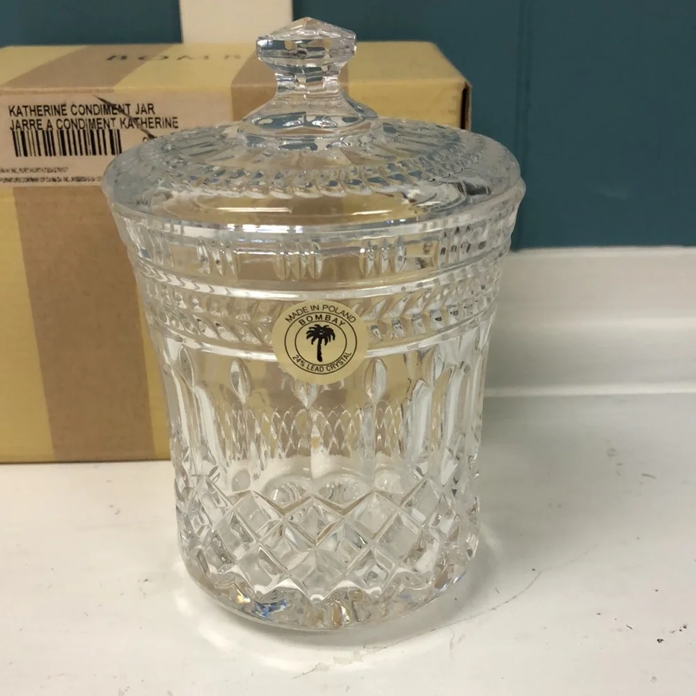 New vintage Bombay Crystal Sugar Jam Jar 5” Condiment Containers‎ 3301502
